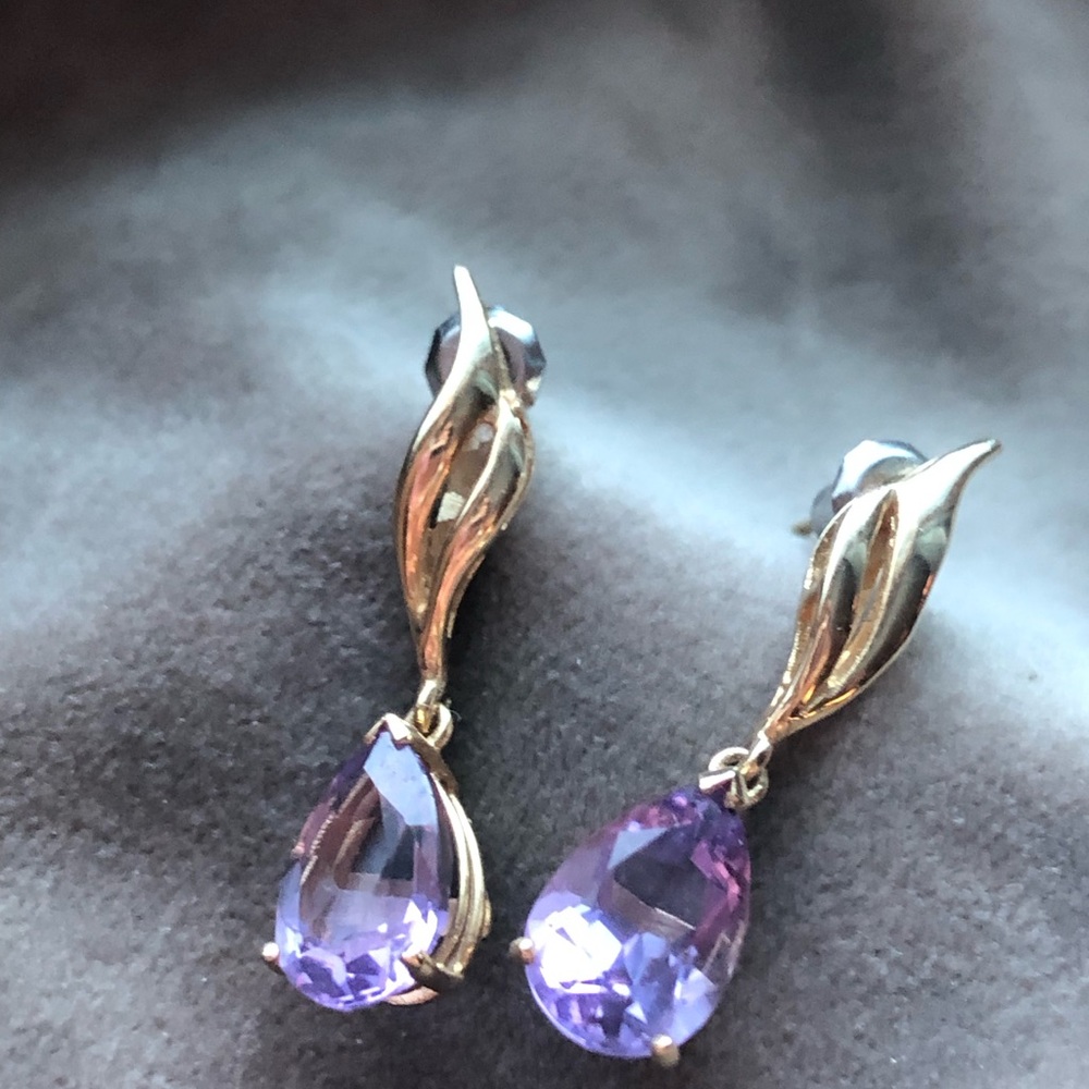 14k amethyst drop earrings - Picture 3 of 14